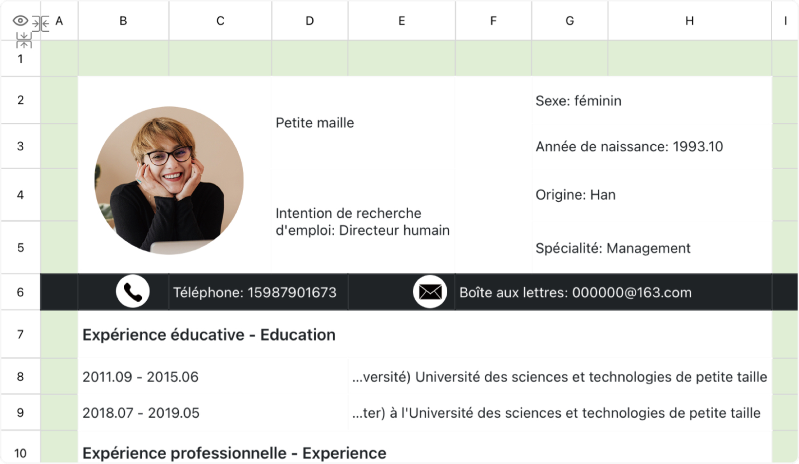 CV des postes d'administration du personnel